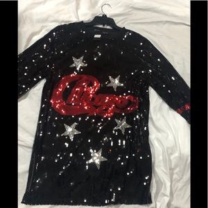 Women blk sequins dress Chicago spellout one size